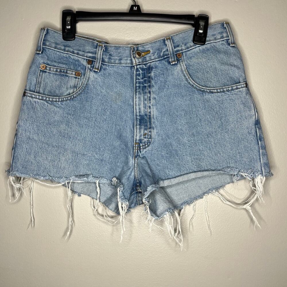 Vintage Denim Raw Hem High Rise Womens Light Wash Shorts Size 12